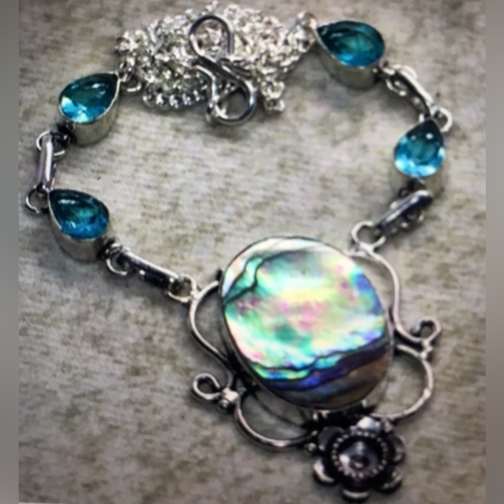 Abalone Blue Topaz Stamped 925 Sterling Silver